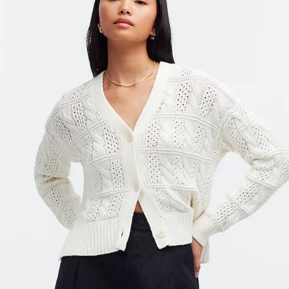Madewell Open Cable-Stitch Cardigan Sweater, cream, size S